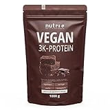 Nutri + Vegan Protein Pulver Chocolate Brownie 1000 g - Pflanzliches Proteinpulver Schokolade 1 kg für unverschämt leckere Schoko Eiweiß Shakes