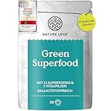 NATURE LOVE® Green Superfood - 300g - 15 Superfoods und 2 Vitalpilze - u.a. mit Gerstengras, Spirulina & Moringa - Greens Pulver ohne Aromen, Süßstoffe oder zugesetzten Zucker - vegan & laborgeprüft