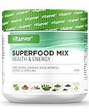 Kombination aus Superfoods - 420 g Pulver (Shake) mit Gerstengras, Guarana, Maca, Chlorella, Spirulina, Moringa - 100% natürlicher Power Smoothie - Mit Zitronen Aroma - Vegan