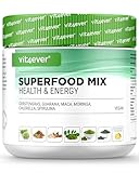 Kombination aus Superfoods - 420 g Pulver (Shake) mit Gerstengras, Guarana, Maca, Chlorella, Spirulina, Moringa - 100% natürlicher Power Smoothie - Mit Zitronen Aroma - Vegan